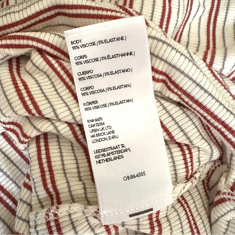 BDG Taylor Polo Top Ivory Red Gray Stripe Long Sleeve Cropped Ribbed XL - Picture 8 of 10